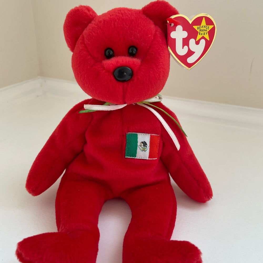 Ty Red Bear with Flag Patch